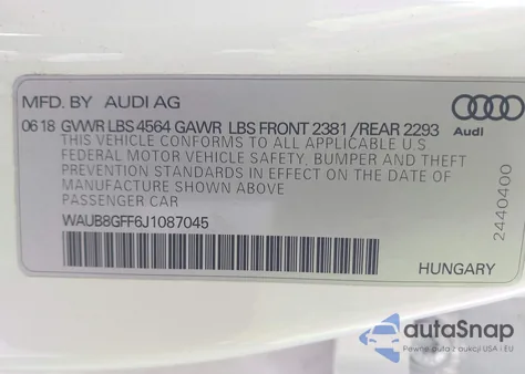 2018 Audi A3 2.0T Premium/2.0T Tech Premium from USA, damaged, VIN WAUB8GFF6J1087045
